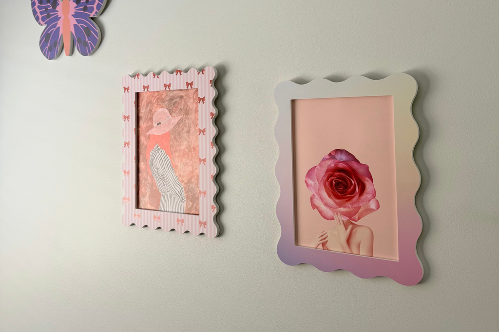 A4 Pink Stripe Bow Squiggle Frame