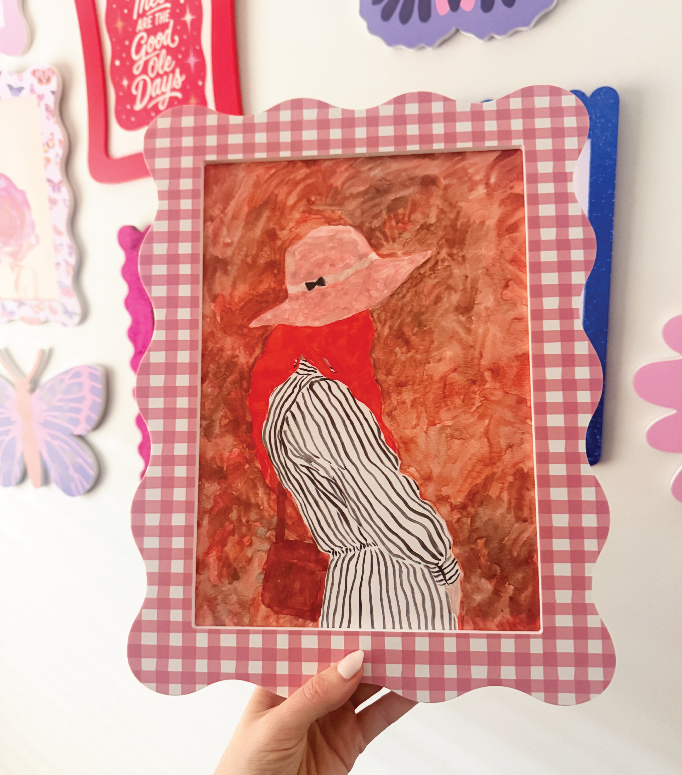 A4 Pink Gingham Wavy Frame