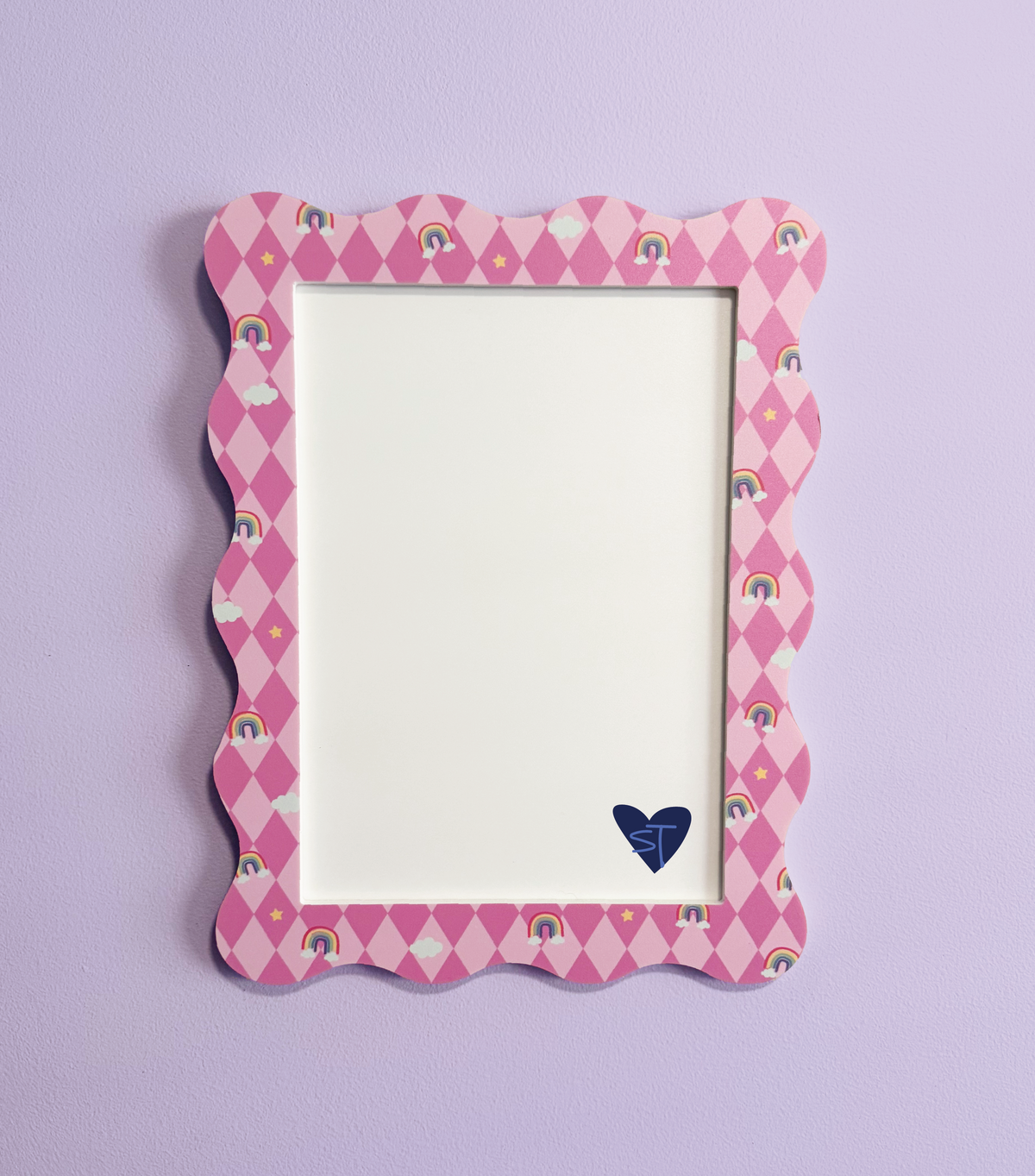 A4 Pink Harlequin Rainbow Wavy Frame
