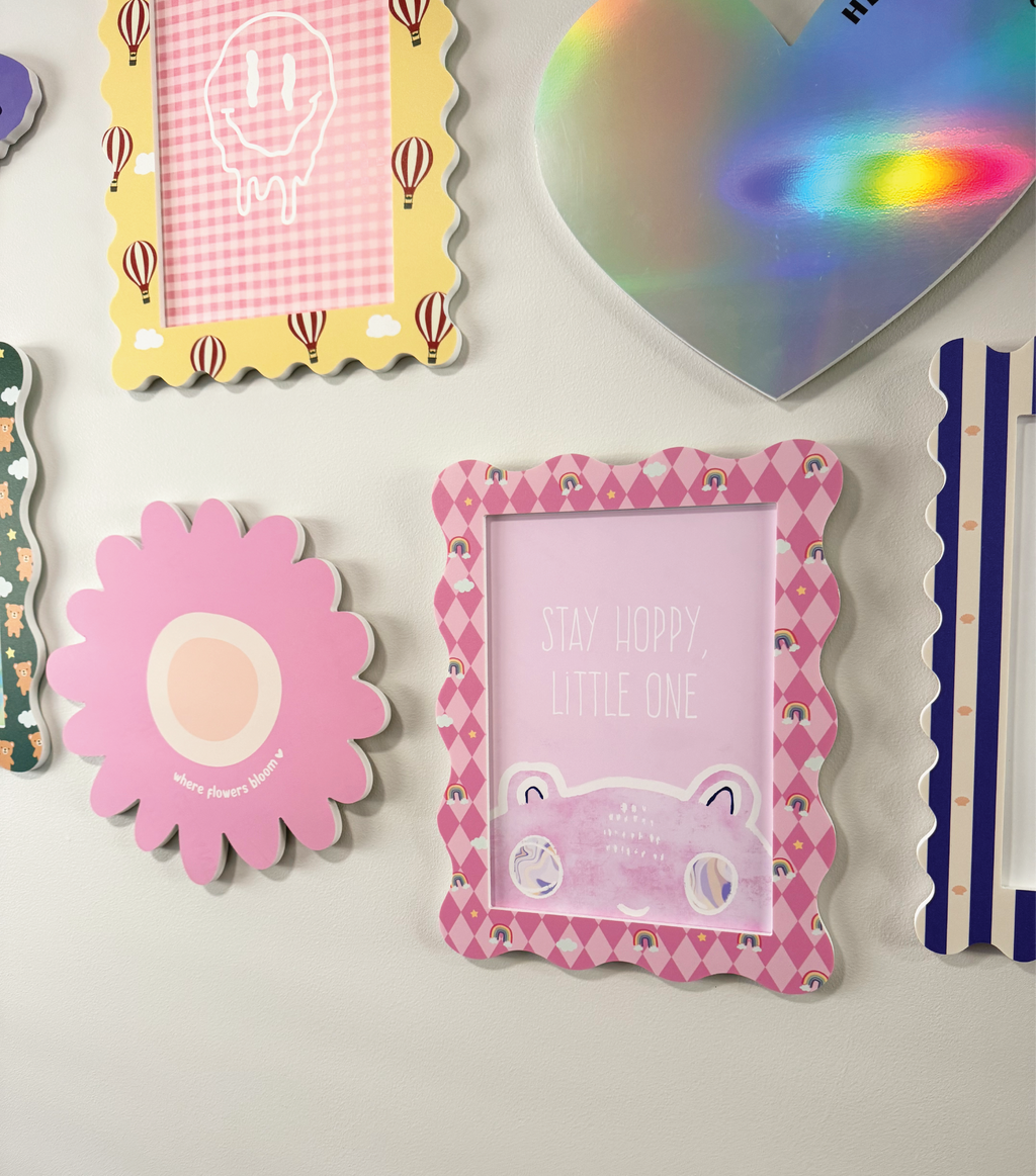A4 Pink Harlequin Rainbow Wavy Frame