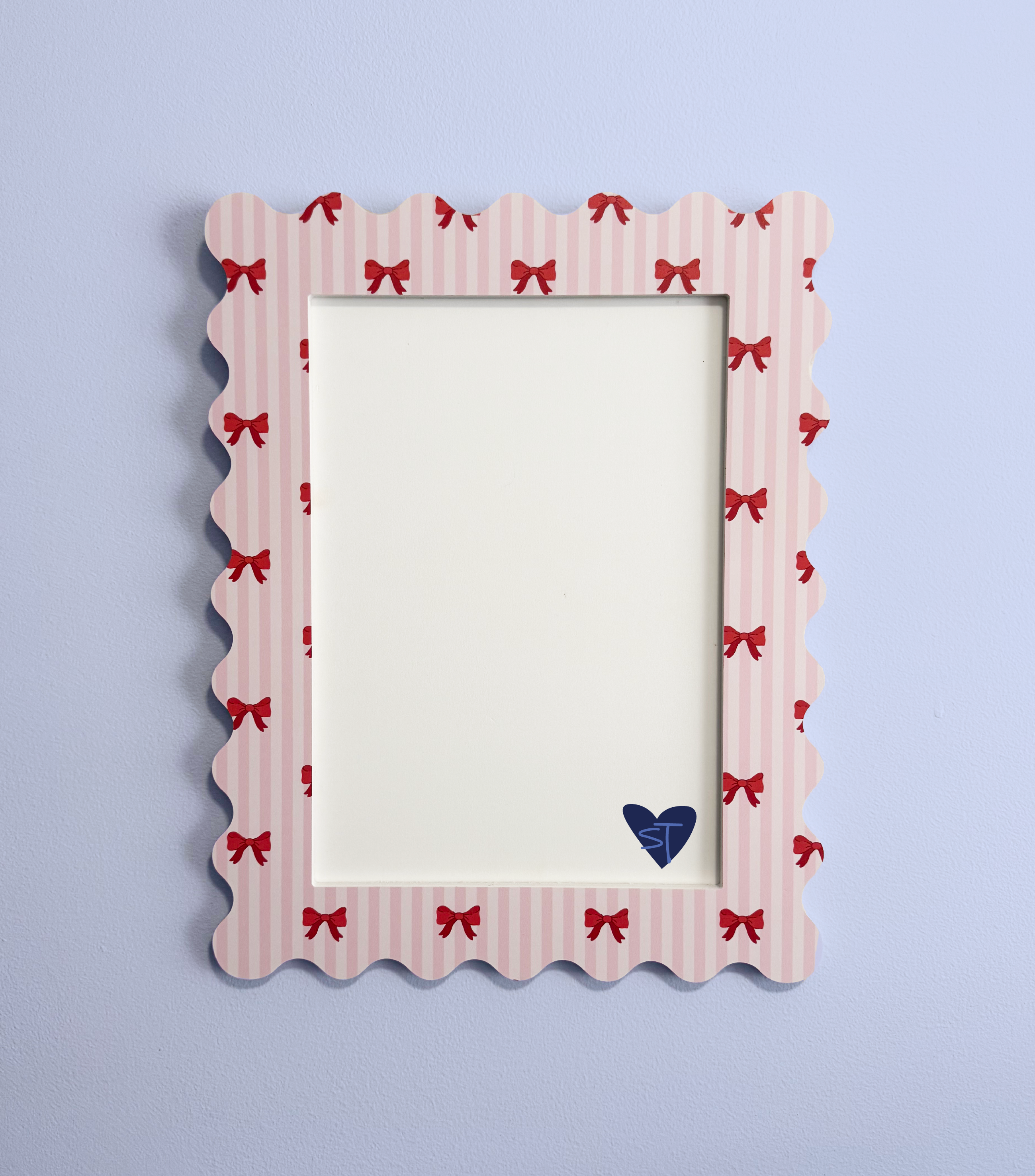 A4 Pink Stripe Bow Squiggle Frame