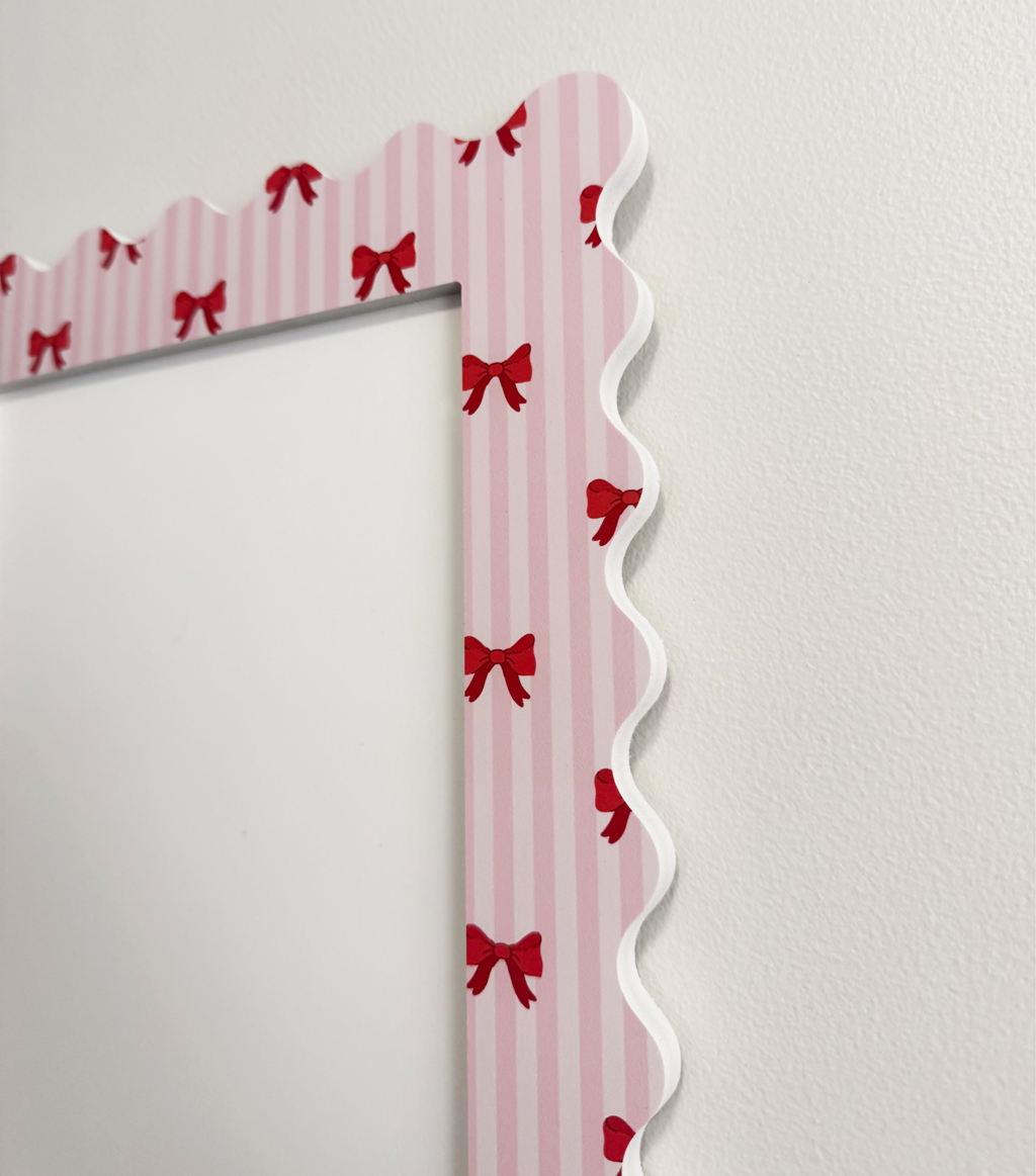 A4 Pink Stripe Bow Squiggle Frame