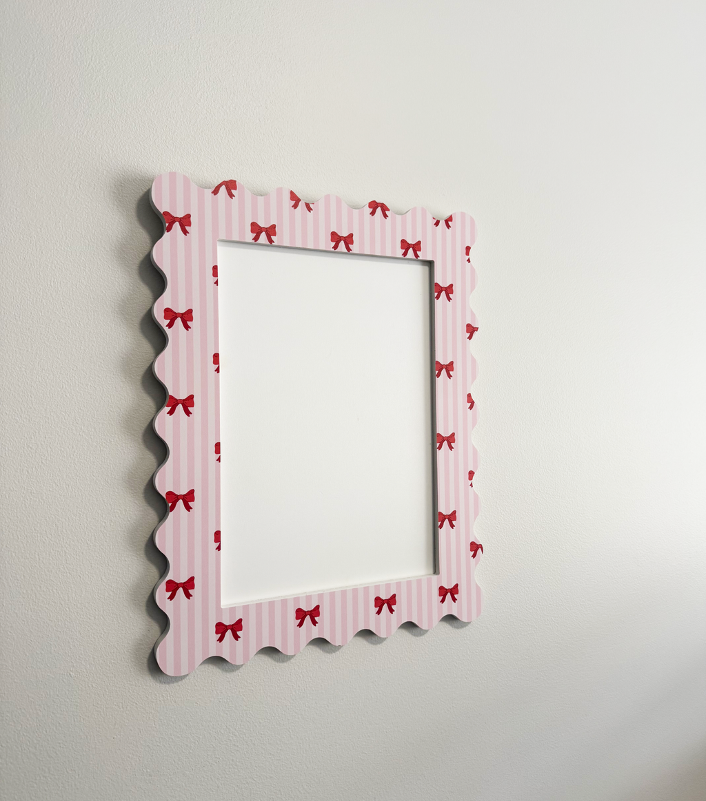 A4 Pink Stripe Bow Squiggle Frame