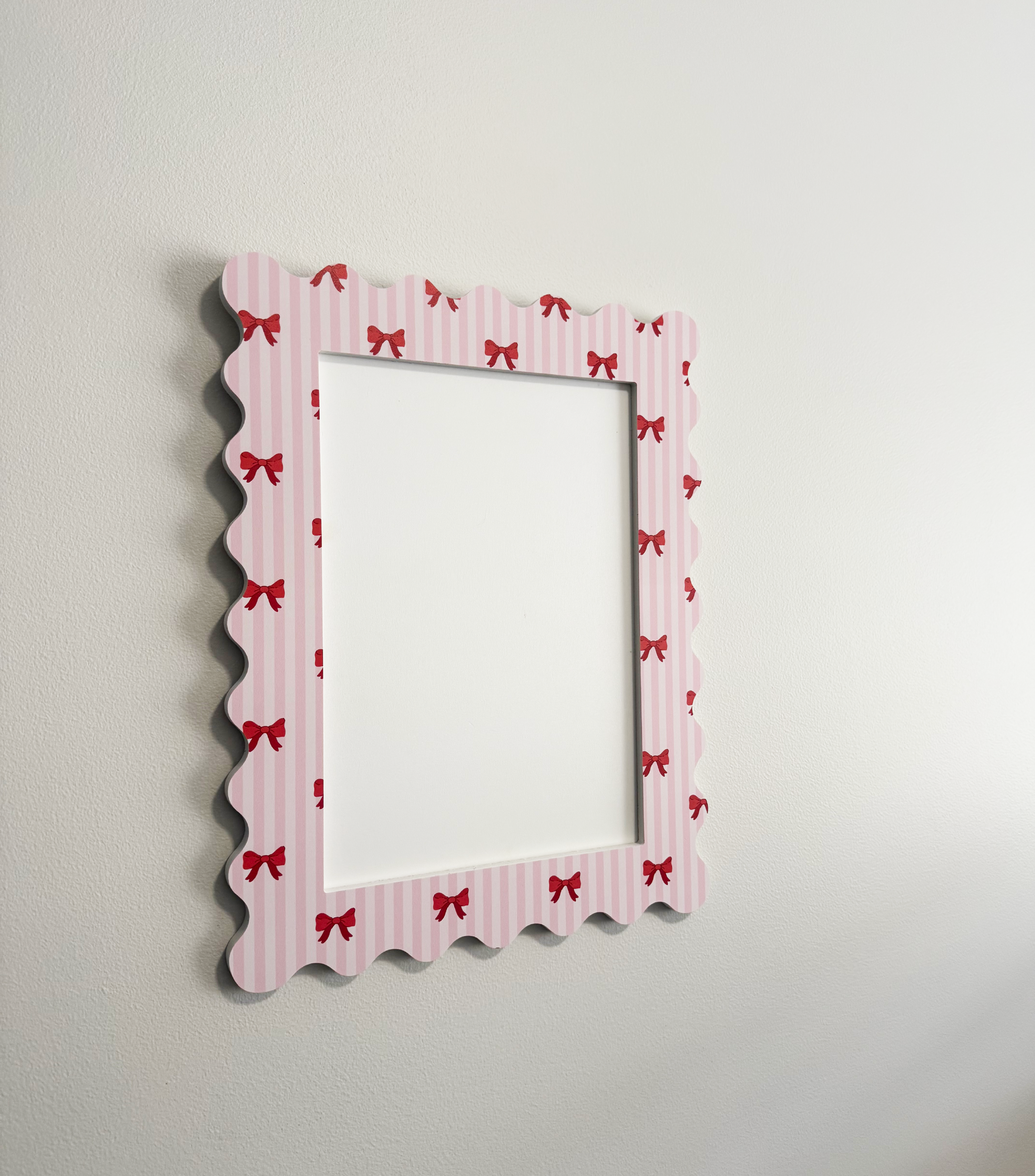 A4 Pink Stripe Bow Squiggle Frame