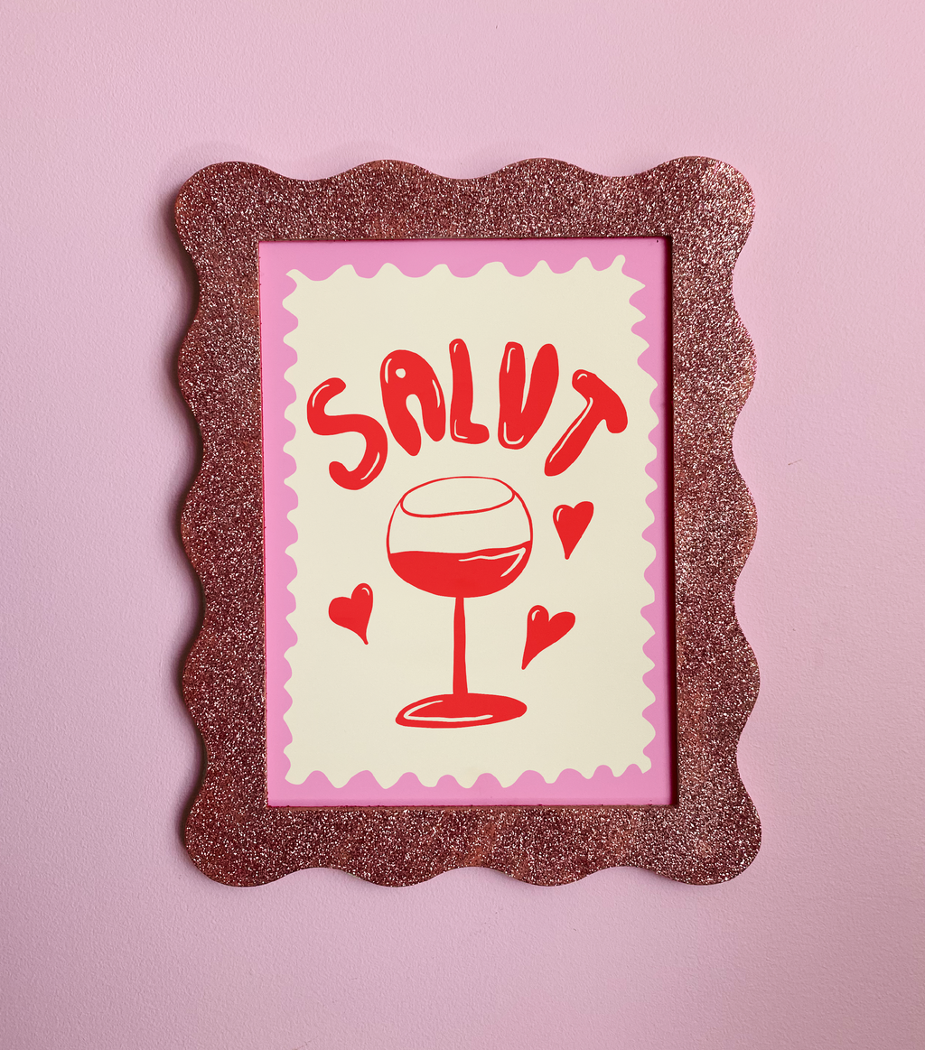 A4 Glitter Pink Wavy Frame