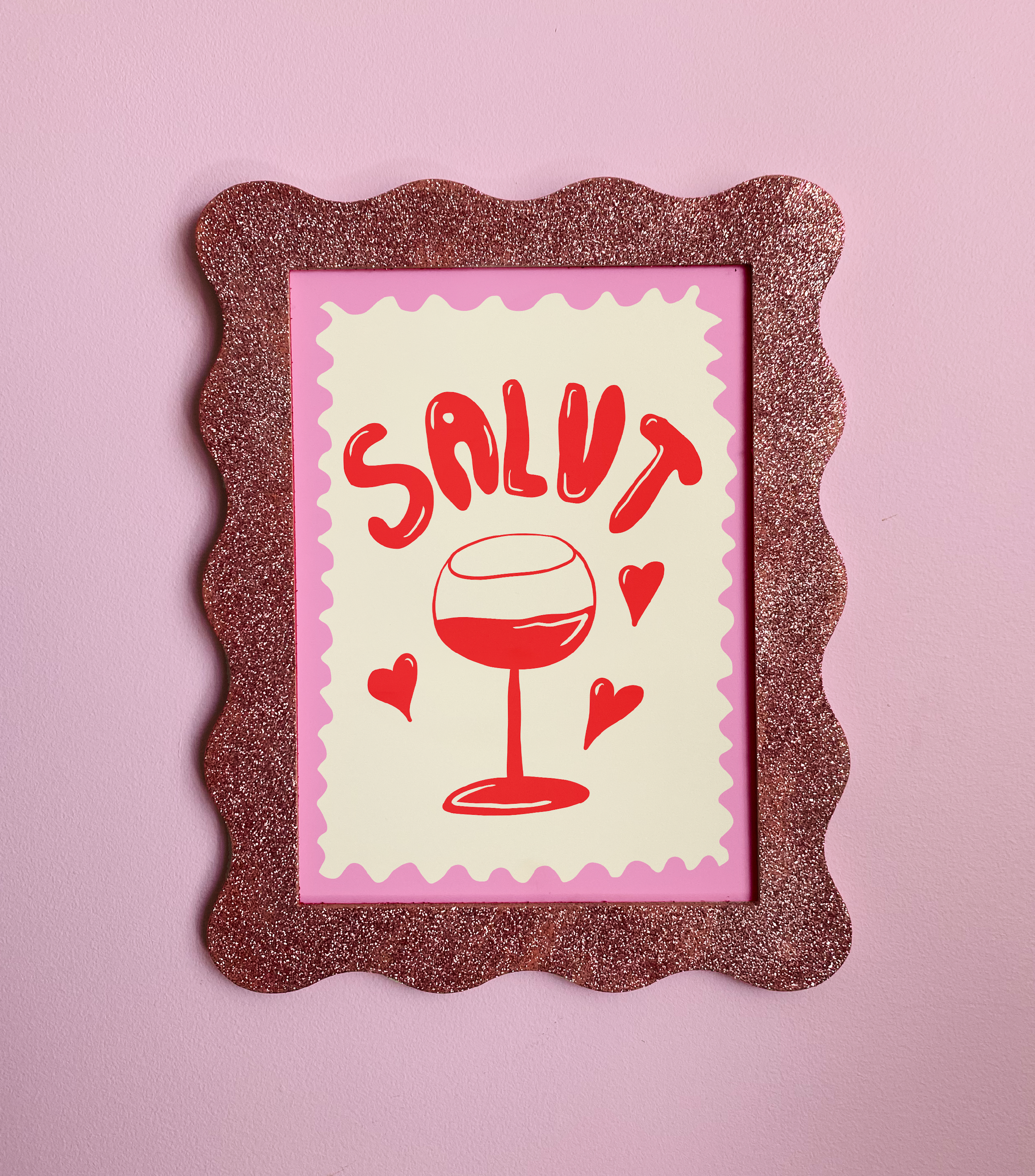 A4 Glitter Pink Wavy Frame